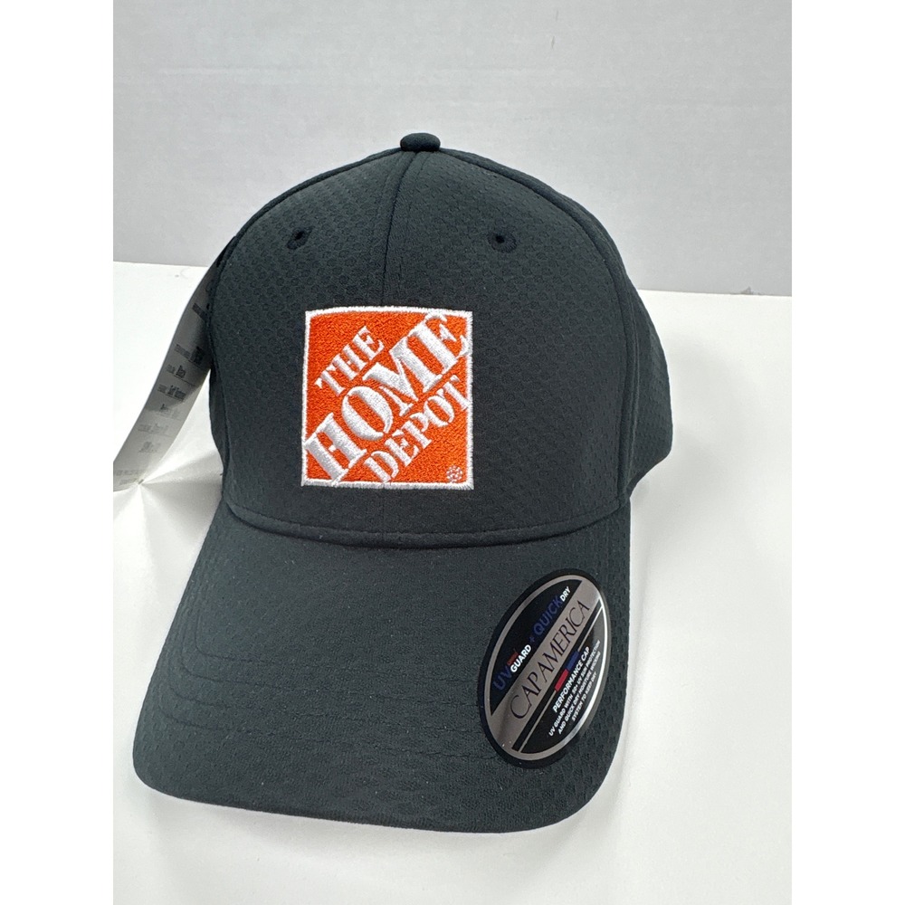 Home Depot Cap America Golf Hat Black Stretch Fit L/XL UV Guard Quick Dry i7036